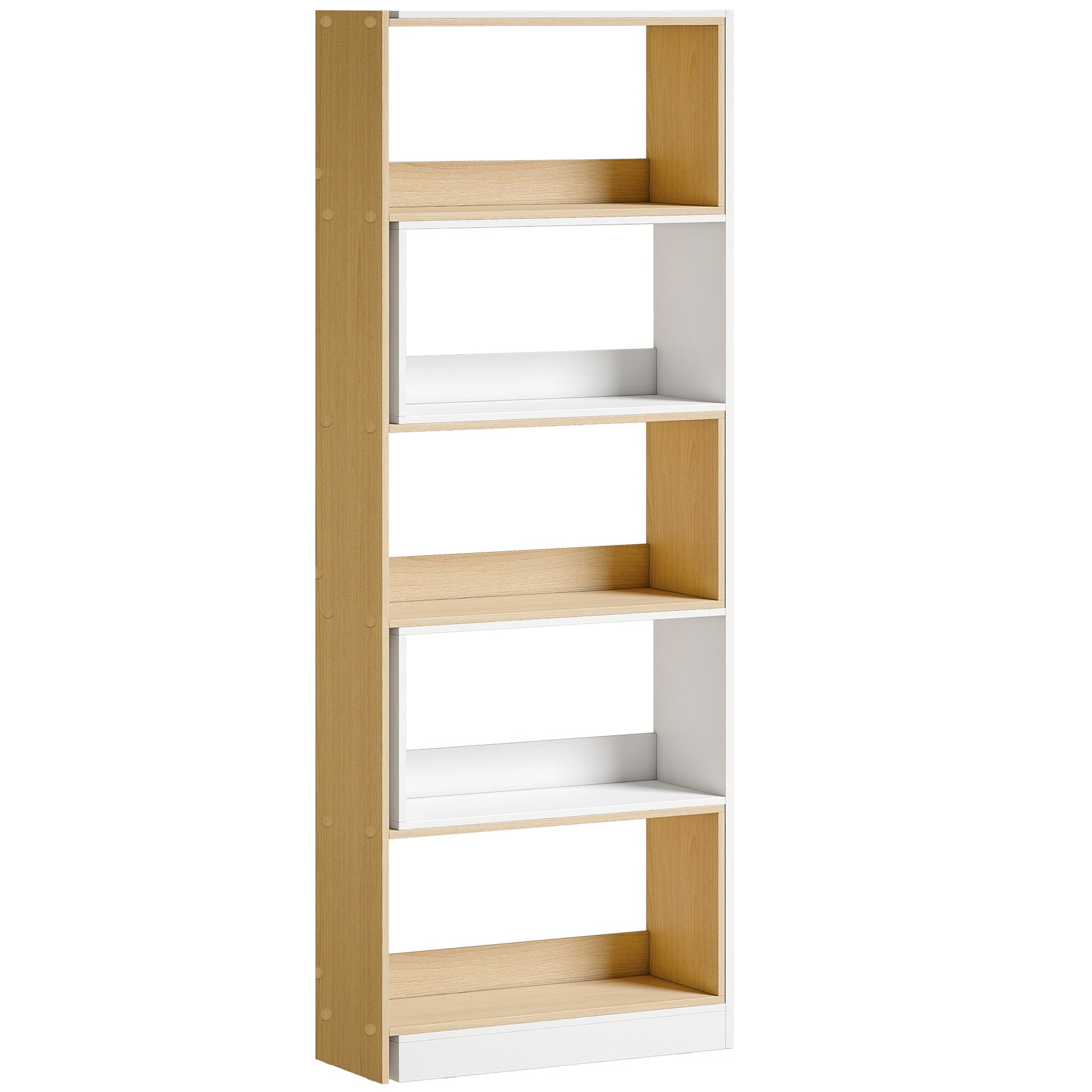 Bibliothèque d'angle rotative 350° à 5 niveaux, étagère de rangement extensible en forme L, 60-111x24x164cm, chêne