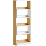 Bibliothèque d'angle rotative 350° à 5 niveaux, étagère de rangement extensible en forme L, 60-111x24x164cm, chêne