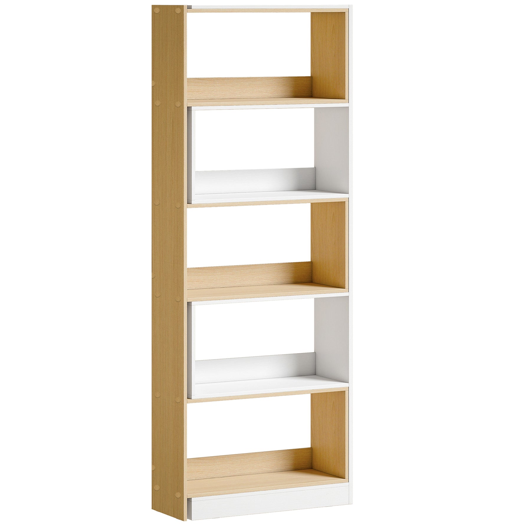 Bibliothèque d'angle rotative 350° à 5 niveaux, étagère de rangement extensible en forme L, 60-111x24x164cm, chêne