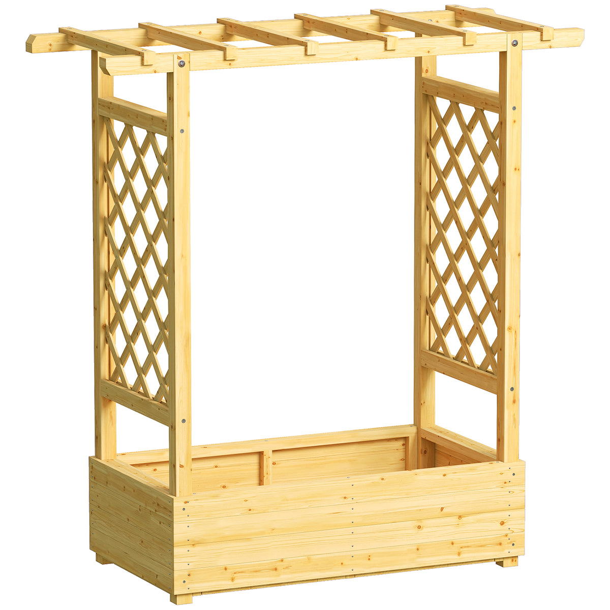 Jardinière surélevée avec treillis latéral et supérieur, bac à fleurs trous de drainage, 110x44x113cm, bois naturel