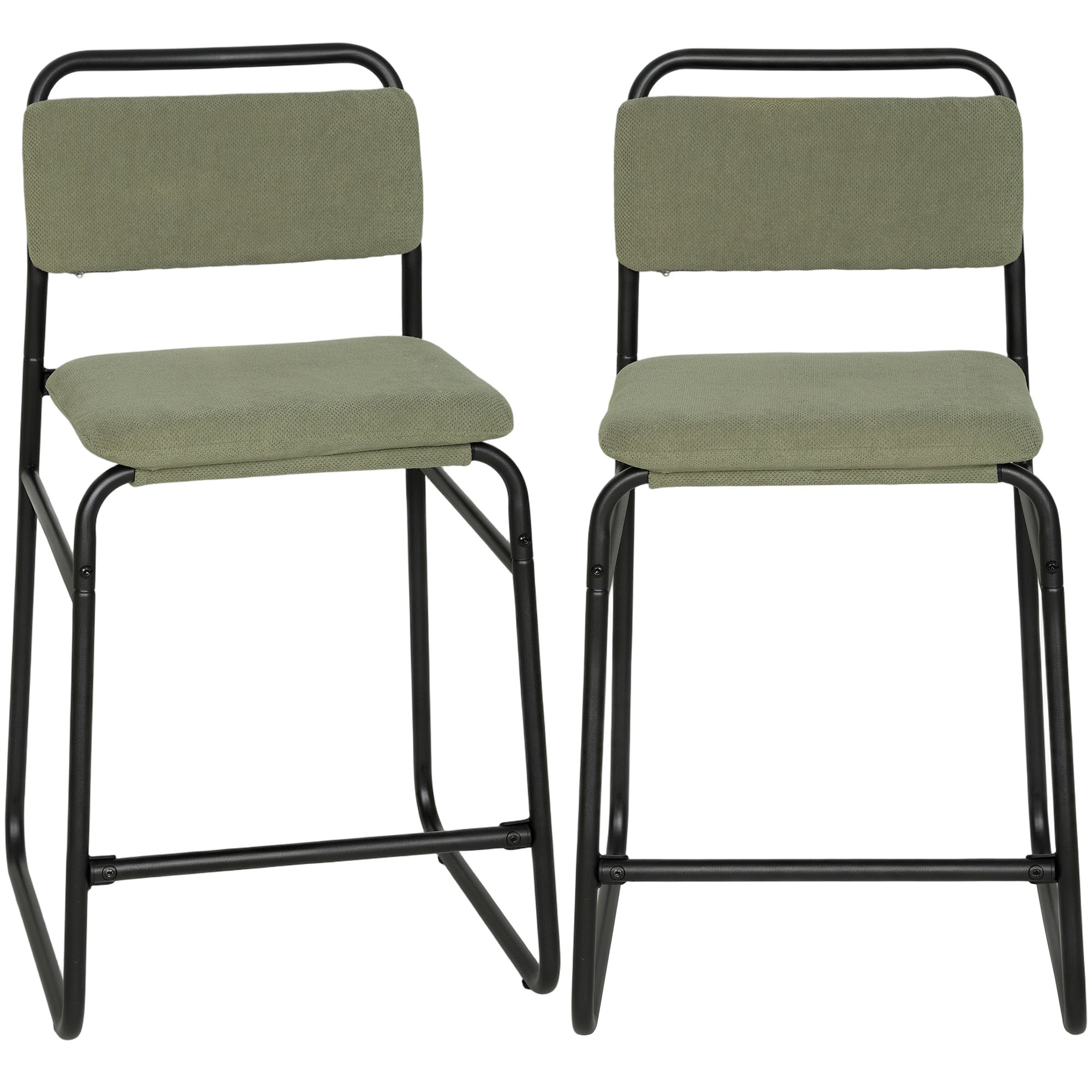 2er-Set Barhocker, Barstühle aus Samt, gepolsterte Sitzfläche 67 cm Höhe, Rückenlehne und Fußstütze, Grün
