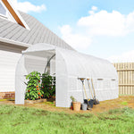 Serre tunnel de jardin 9m², serre de jardin tunnel avec porte et 6 fenêtres, bâche PE 140 g/m² 445 x 200 x 200 cm blanc