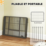 Dog playpen, 6-panel modular and foldable dog enclosure, portable steel with door 80 x 60 gray