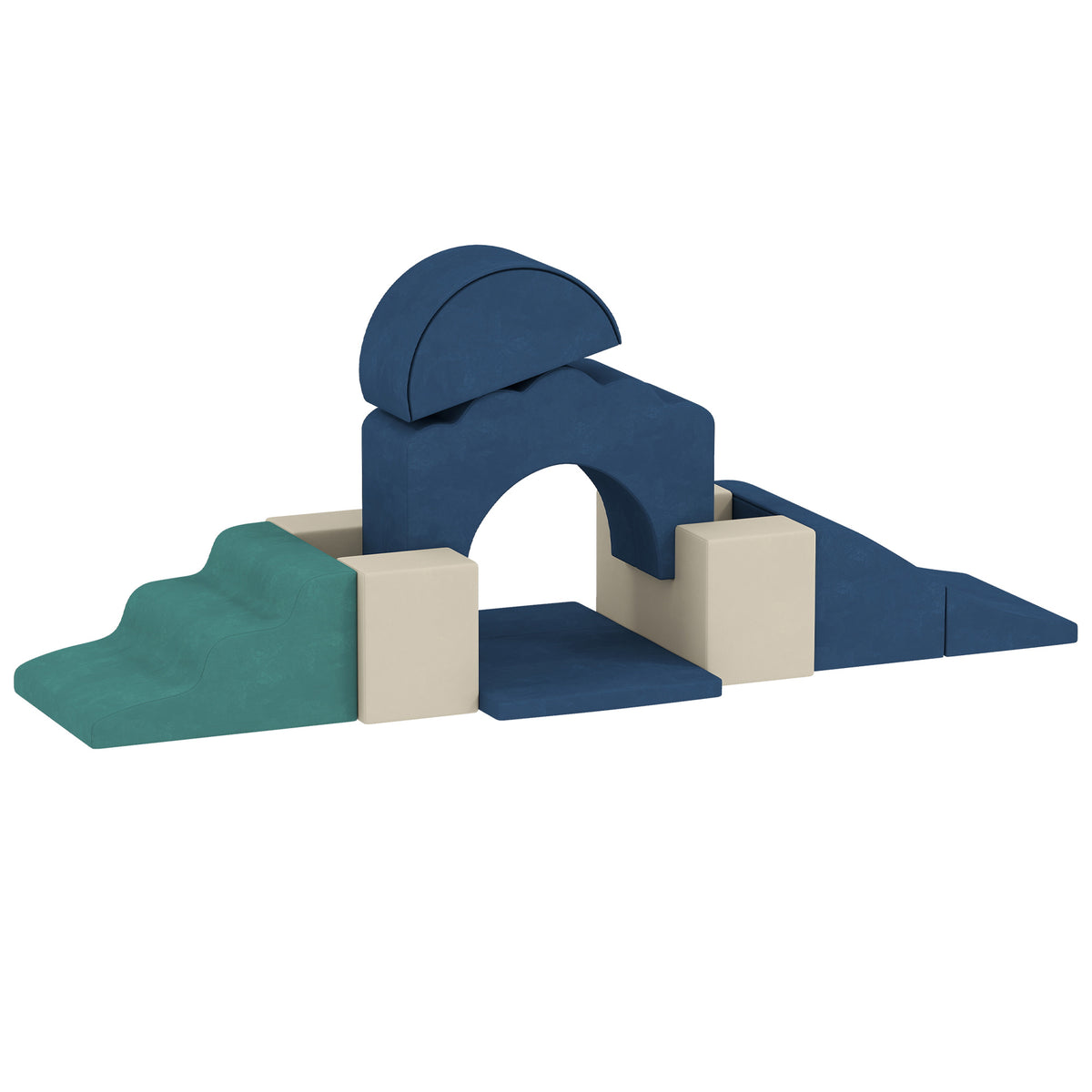 Percorso psicomotorio per neonati 7 pezzi, modulo in gommapiuma con rivestimento in velluto e base antiscivolo, blu