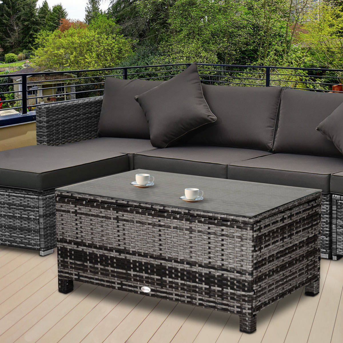 Table Basse de Jardin Plateau Verre trempé 5 mm rotin tressé 85 x 50 x 39cm Max. 70 kg gris