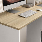 Bureau Informatique, 114 x 45 x 138 cm, Bureau avec Rangement, Étagères Ouvertes et Support UC, Blanc et Bois Naturel