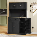 Buffet haut cuisine, armoire de cuisine, station de charge, 6 portes, plan de travail, porte-épices, 100x40x173cm, noir