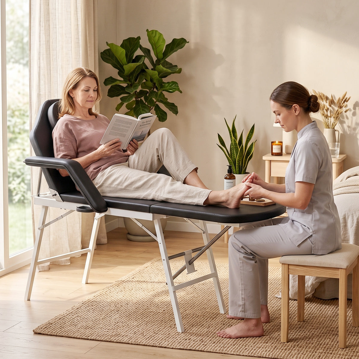 Table de massage pliante, lit de massage 3 zones portable 182 x 62 cm avec appuie-tête et accoudoirs amovibles, noir