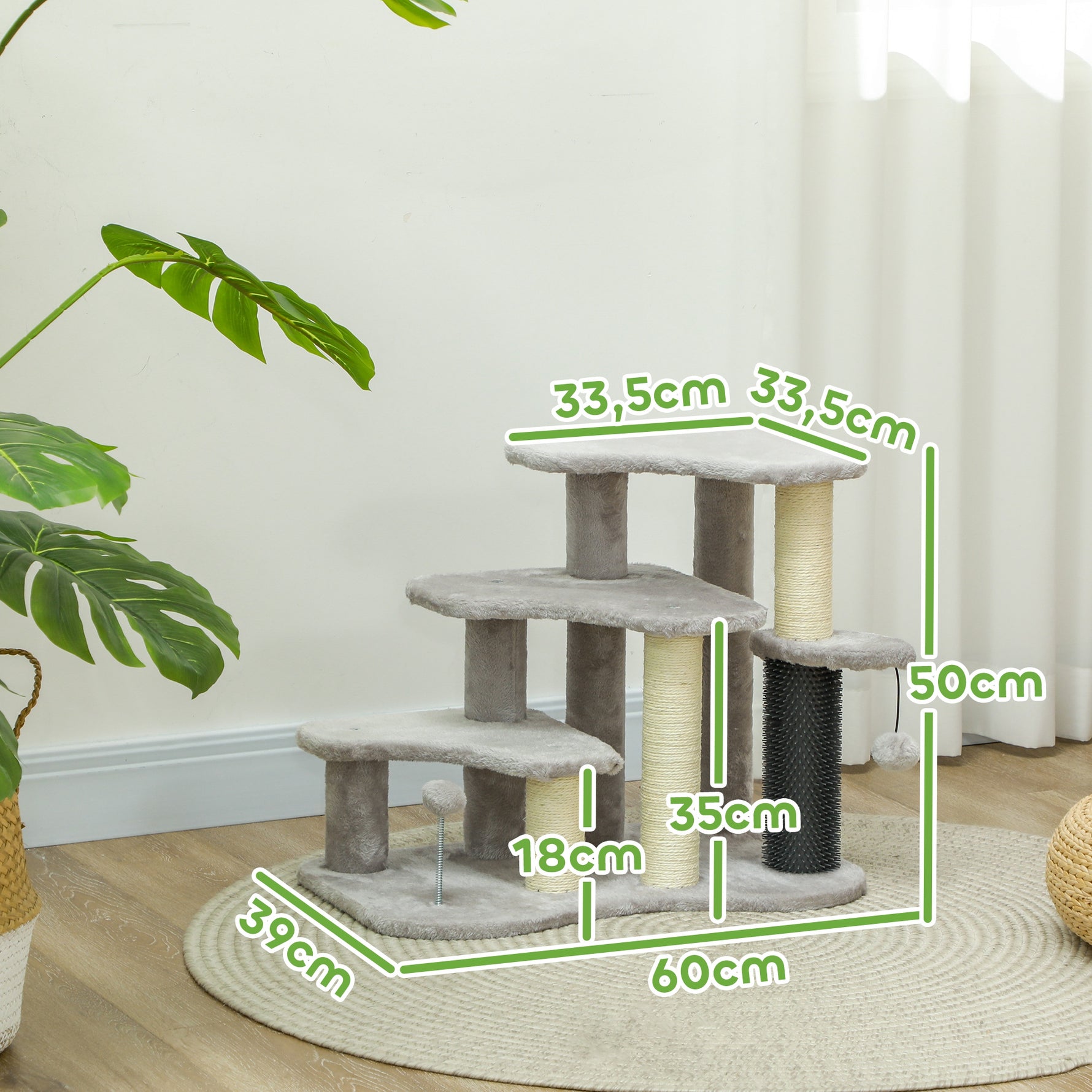 Arbre à chat tour à griffer hauteur de 50 cm avec plates-formes en peluche balles pour chat de moins de 5 kg gris clair
