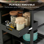 Chariot desserte de cuisine à roulettes plan de travail en bois 3 tiroirs et 1 plateau amovible 67 x 37 x 85,5 cm noir