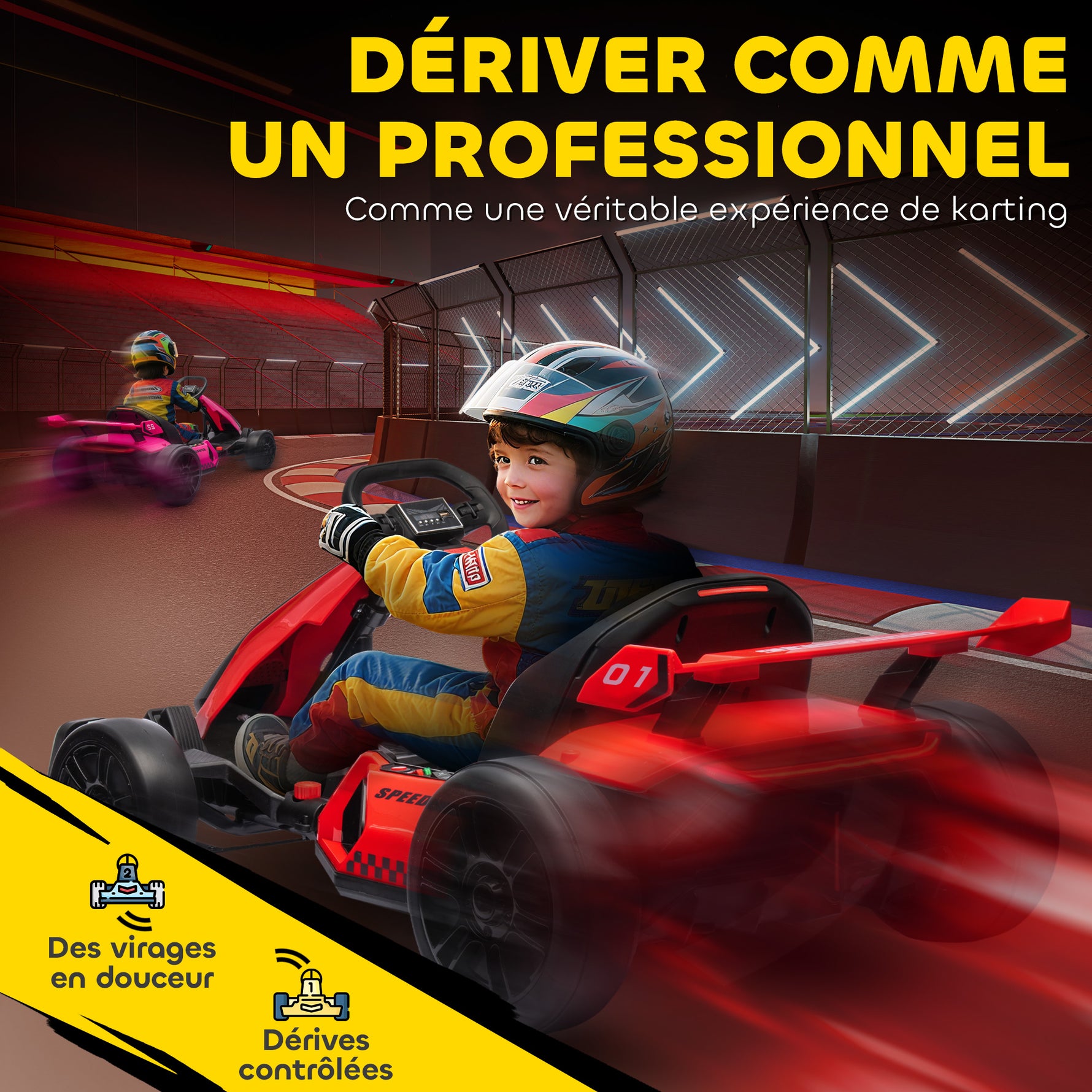 Kart électrique pour enfants moteur 2 x 150W batterie 24 V 120 x 76 x 53,5 cm rouge