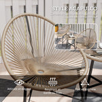 Set de jardín exterior de ratán sintético para 2 personas, tablero de vidrio templado, para balcón, terraza o patio, natural