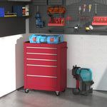 Carro de herramientas con ruedas, carro de taller de acero con 5 cajones bloqueable con 2 llaves, 61,5 x 33 x 82,5 cm, rojo