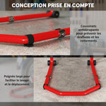 Cavalletto Moto, Capacità 390 kg, Supporto Anteriore e Posteriore Regolabile con Forche a U+L, Morsetti di Fissaggio, 43x36x64cm, Rosso