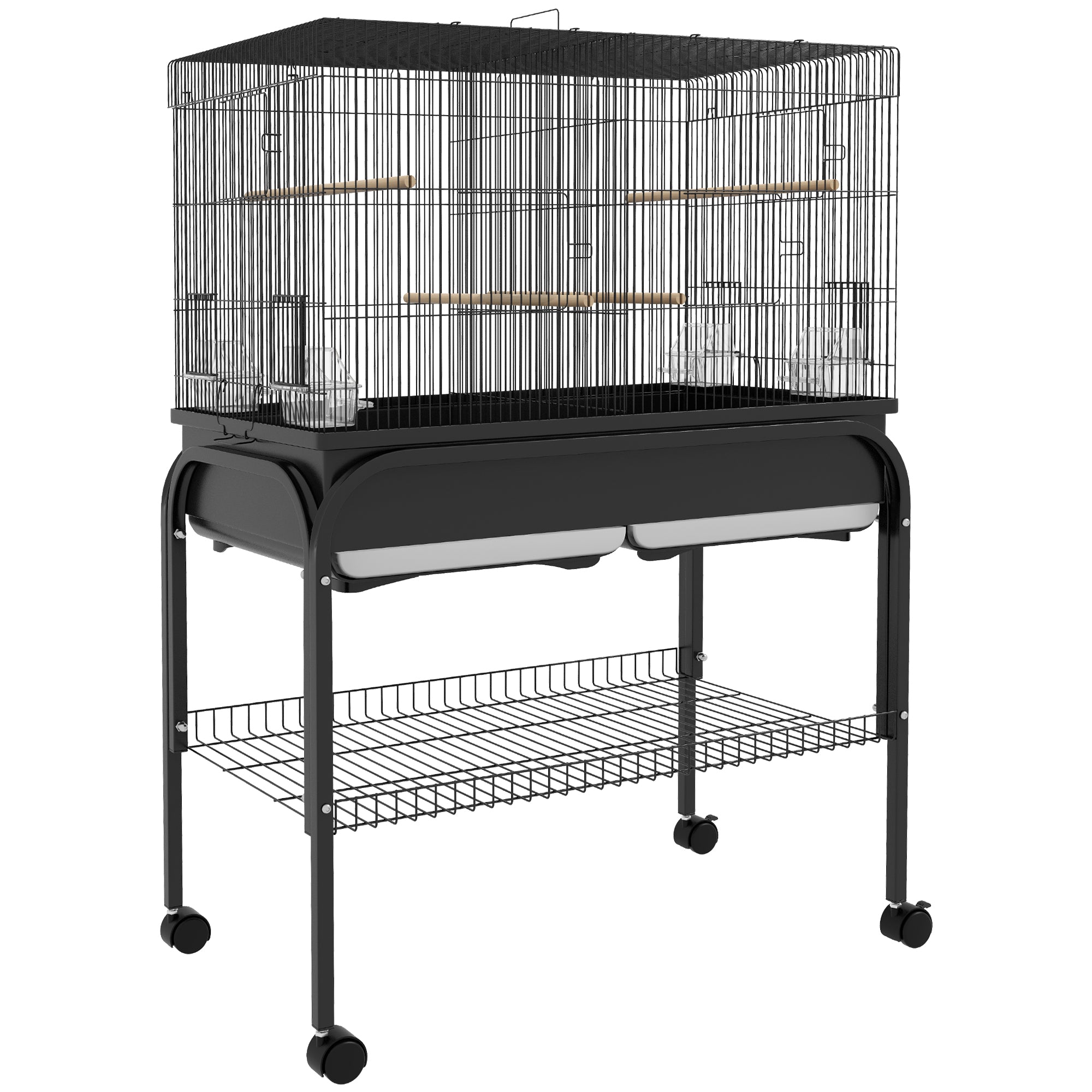 Grand cage oiseaux cage perroquet avec support roulettes pour cacatoès perruche canaris perroquet 85 x 49 x 119 cm noir
