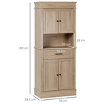 Armoire de cuisine buffet cuisine vaisselier meuble de rangement style moderne avec placards, étagères réglables, tiroir, et niche, pour salle à manger, salon, 74 x 39,5 x 183 cm, chêne clair