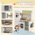 Cuisine enfant 3-8 ans jeu d'imitation avec machine à glaçons, évier mobile en acier inoxydable 84 x 34 x 89 cm blanc