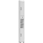 Armoire salle de bain haute, meuble de rangement colonne, 2 portes, tiroir, étagères réglables, 20x20x185cm, blanc
