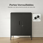 Armoire de Bureau Métallique, 80 x 40 x 100 cm, Meuble de Rangement, Serrure, 2 Portes et 2 Étagères Réglables, Noir