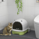 Maison de toilette pour chat bac à litière fermé chat poignée de transport porte translucide 40,5 x 52 x 39 cm vert