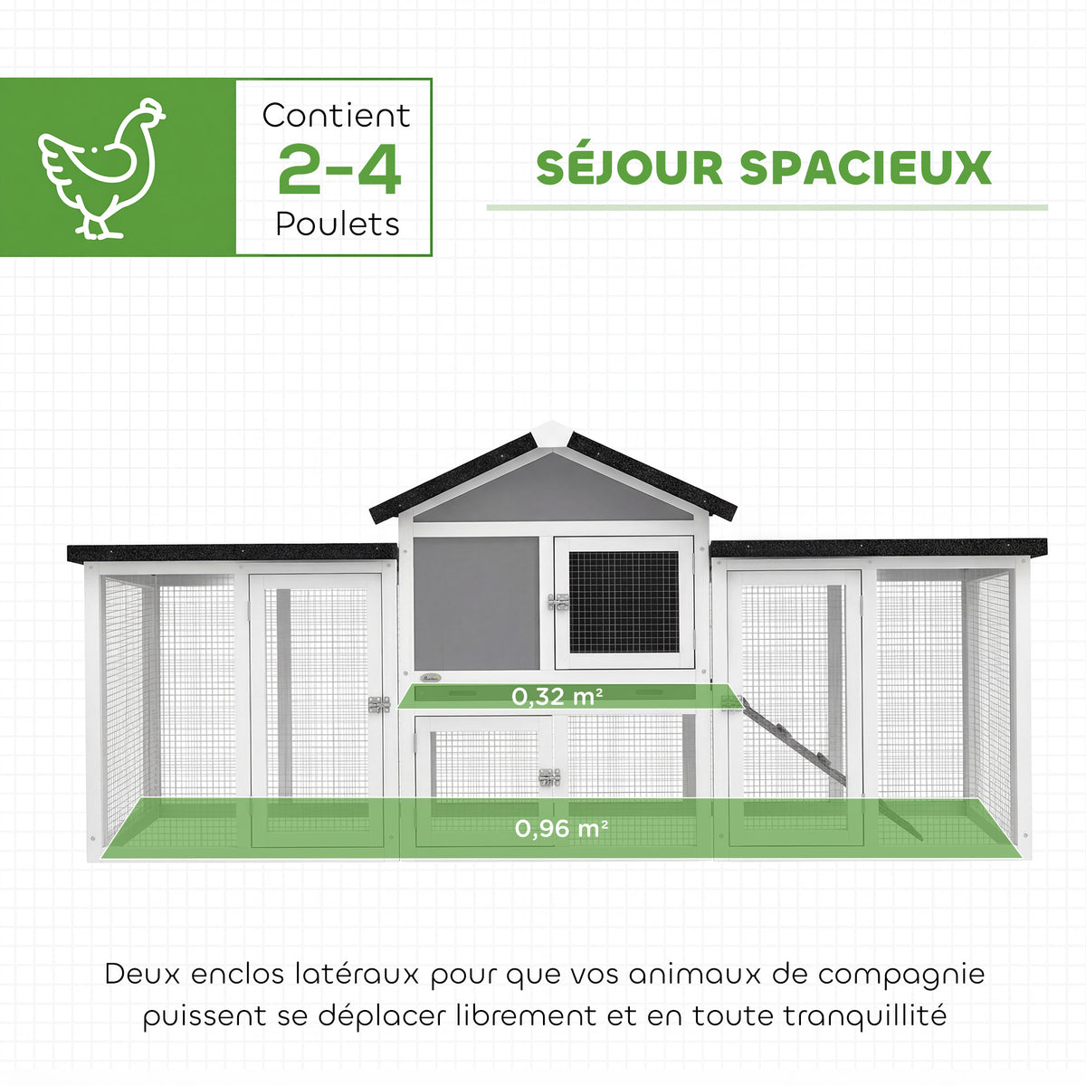 Poulailler clapier modèle chalet multi-équipé : rampes, nichoirs, plateau, en bois massif 204 x 85 x 93 cm gris