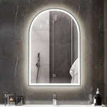 Miroir de salle de bain LED 90 x 60cm, mural, 3 couleurs, arqué cadre en aluminium, désembuage et interrupteur tactile