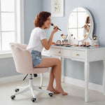 Chaise bureau en velours, chaise coiffeuse avec dossier en pétale, hauteur réglable, 69 x 64 x 80-90 cm, rose