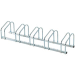 Portabicicletas para 5 bicicletas, soporte de almacenamiento para neumáticos de 65 mm, de suelo o pared, para bicicletas de montaña, bicicletas infantiles y BMX, 145 x 33 x 27 cm, acero plateado