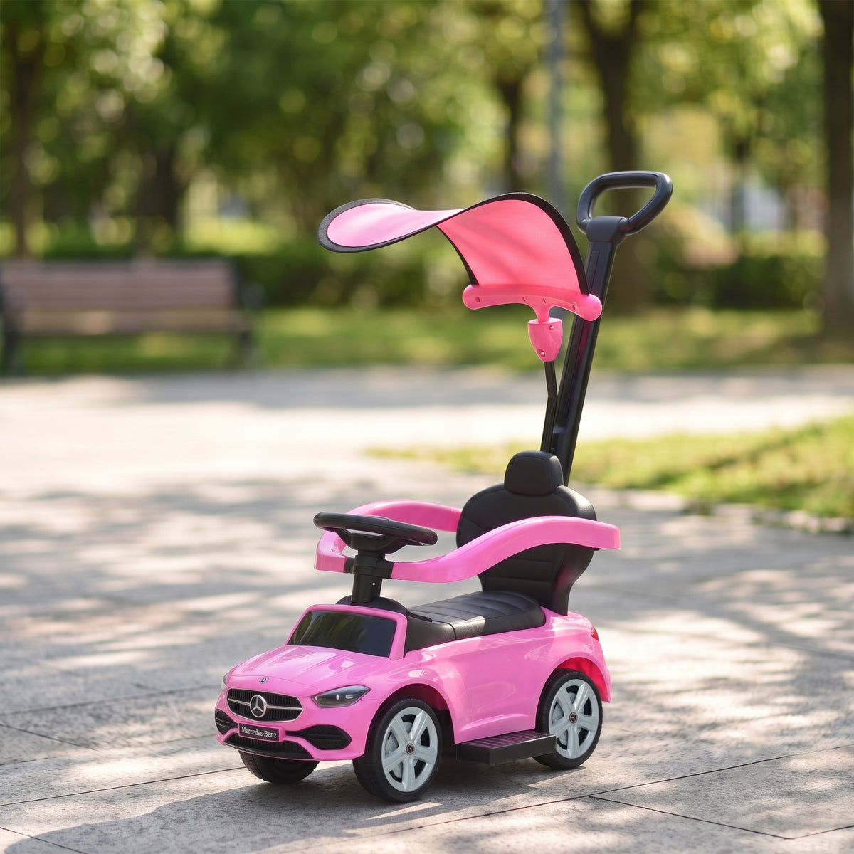 Porteur Enfants 3 en 1 Mercedes-Benz sous Licence, Garde-Corps, Espace de Rangement, Klaxon, 83x40x90cm, Rose
