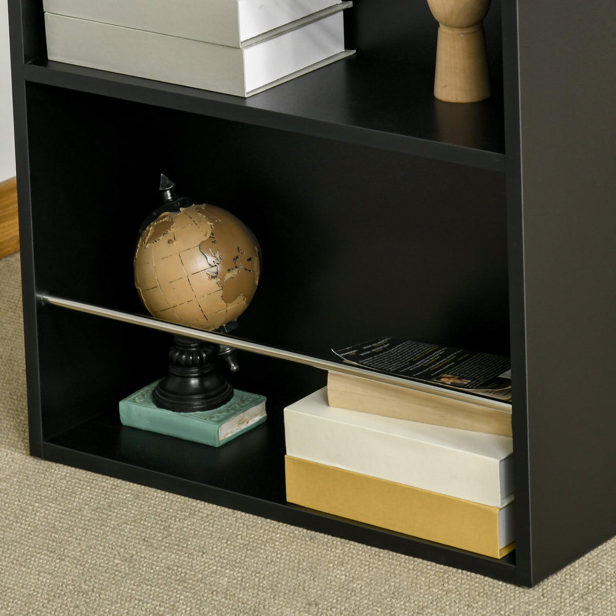 Bar mahai sukaldeko mahai altua zutik jateko mostradorea - neurriak: 112L x 57l x 106H cm - 3 apal - beltza