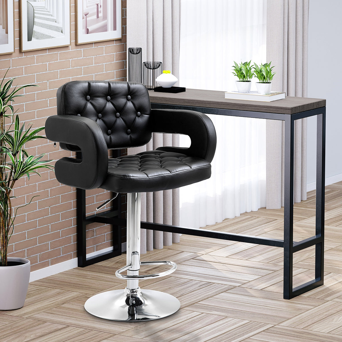 Tabouret de bar pivotant chaise de bar réglable en hauteur avec dossier repose-pieds et accoudoirs 61x50x93-113cm noir