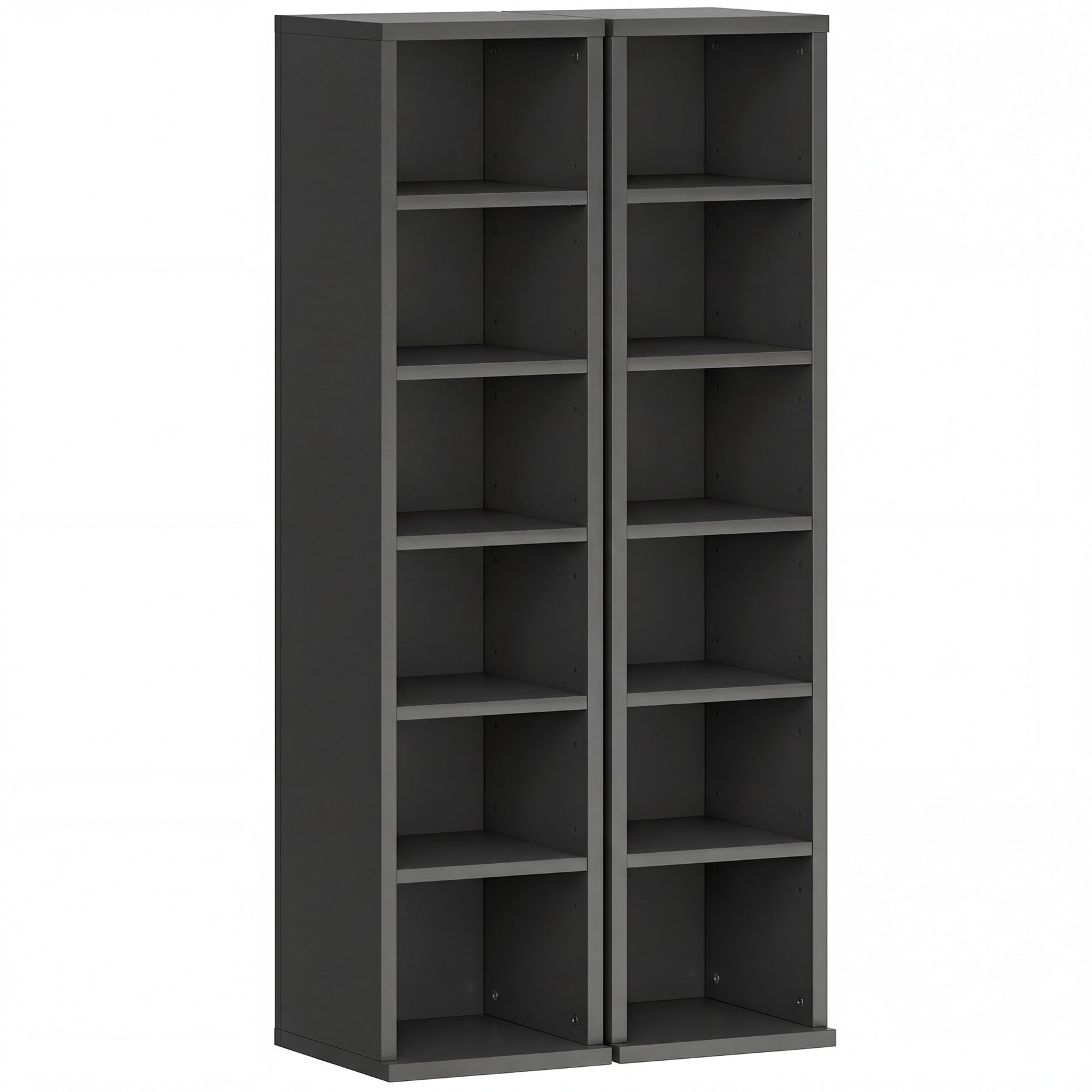 Lot de 2 étagères colonnes armoire de rangement CD-DVD 12 compartiments 21 x 22,5 x 88,5 cm capacité 204 CD noir