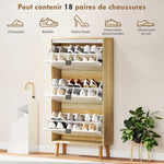 Meuble à chaussures, armoire à chaussures étroite, 3 tiroirs rabattables, porte haute brillante, 60x24x127cm, blanc
