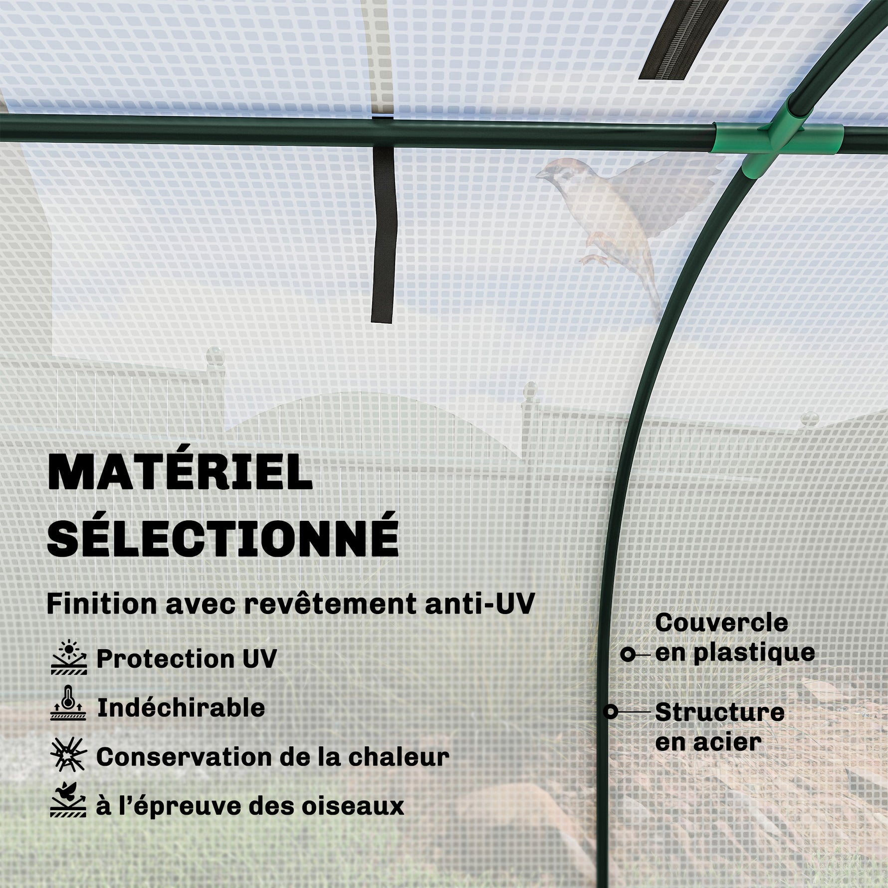Mini Serre de Jardin Serre à tomates 3L x 1l x 0,8H m Acier PE Haute densité 140 g/m² Anti-UV 3 fenêtres Blanc
