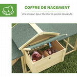 Poulailler clapier modèle chalet multi-équipé : rampes, nichoirs, plateau, en bois massif 204 x 85 x 93 cm bois naturel