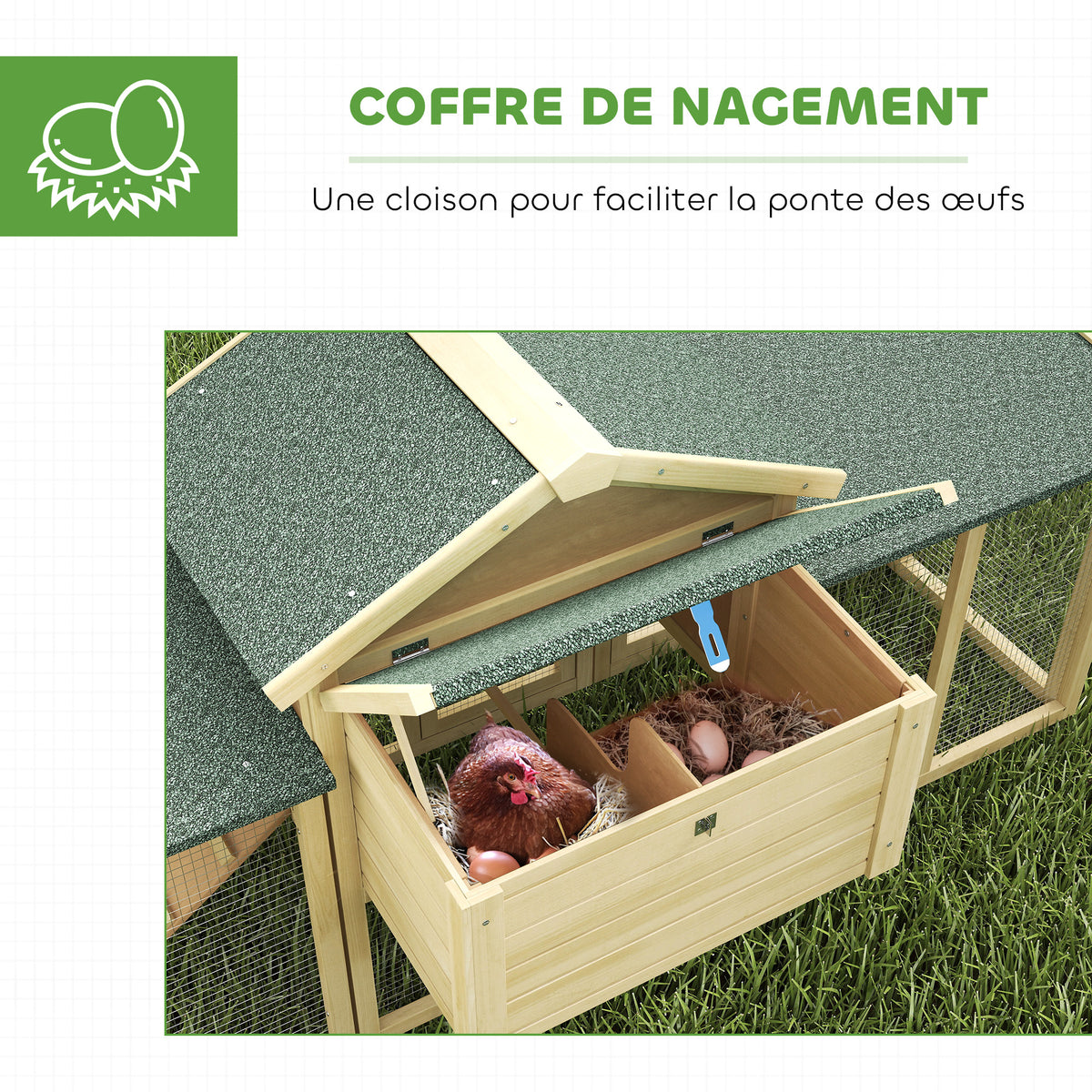 Poulailler clapier modèle chalet multi-équipé : rampes, nichoirs, plateau, en bois massif 204 x 85 x 93 cm bois naturel