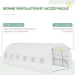 Bâche de Rechange Serre Tunnel 18 m², bâche 6L x 3l x 2H m PE Anti-UV imperméable 12 fenêtres + Porte Enroulable zippée