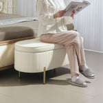 Banc de rangement, bout de lit en velours avec couvercle, pieds en métal, capacité 72 L, 108x44x43,5cm, crème-7