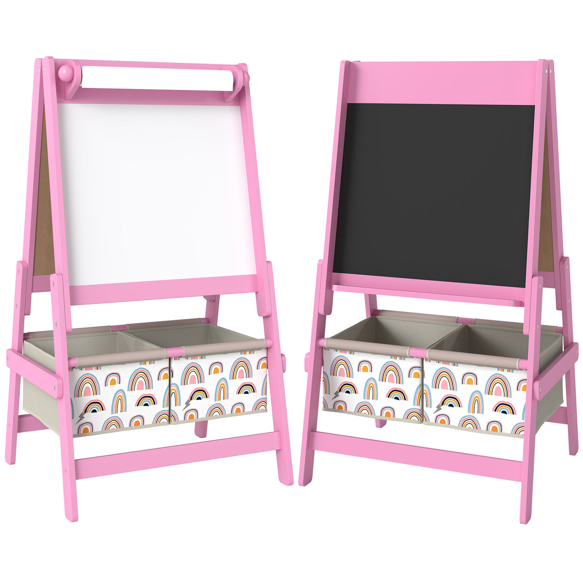 3-in-1 Dubbelzijdige Kinderezel, Lessenaar en Witbord, Papierrol, Manden, Plank, 3-8 Jaar, Roze