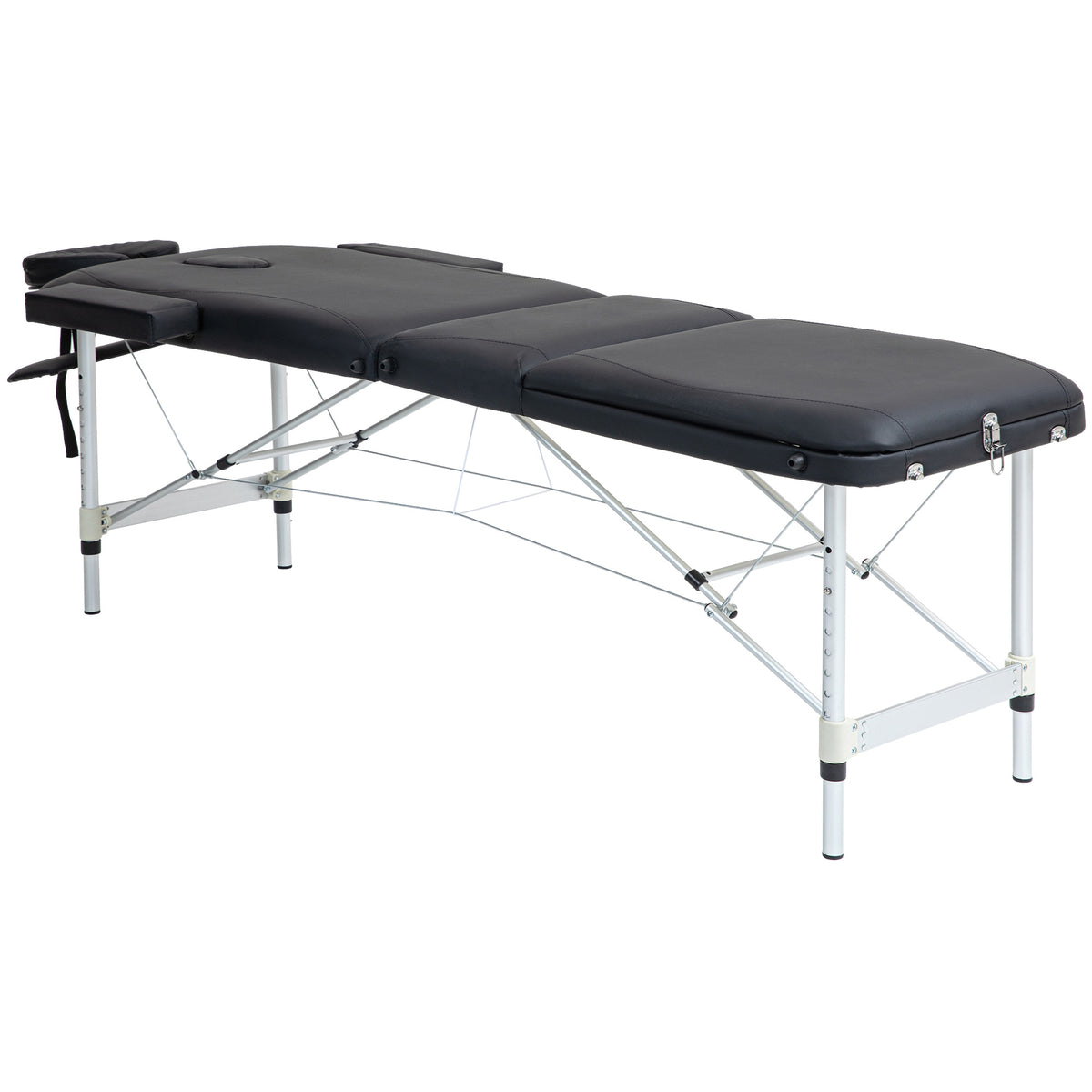 Inklapbare 3-zone massagetafel, draagvermogen 225 kg, afgeronde hoeken, hoogte 61-84 cm, 215x81 cm, zwart