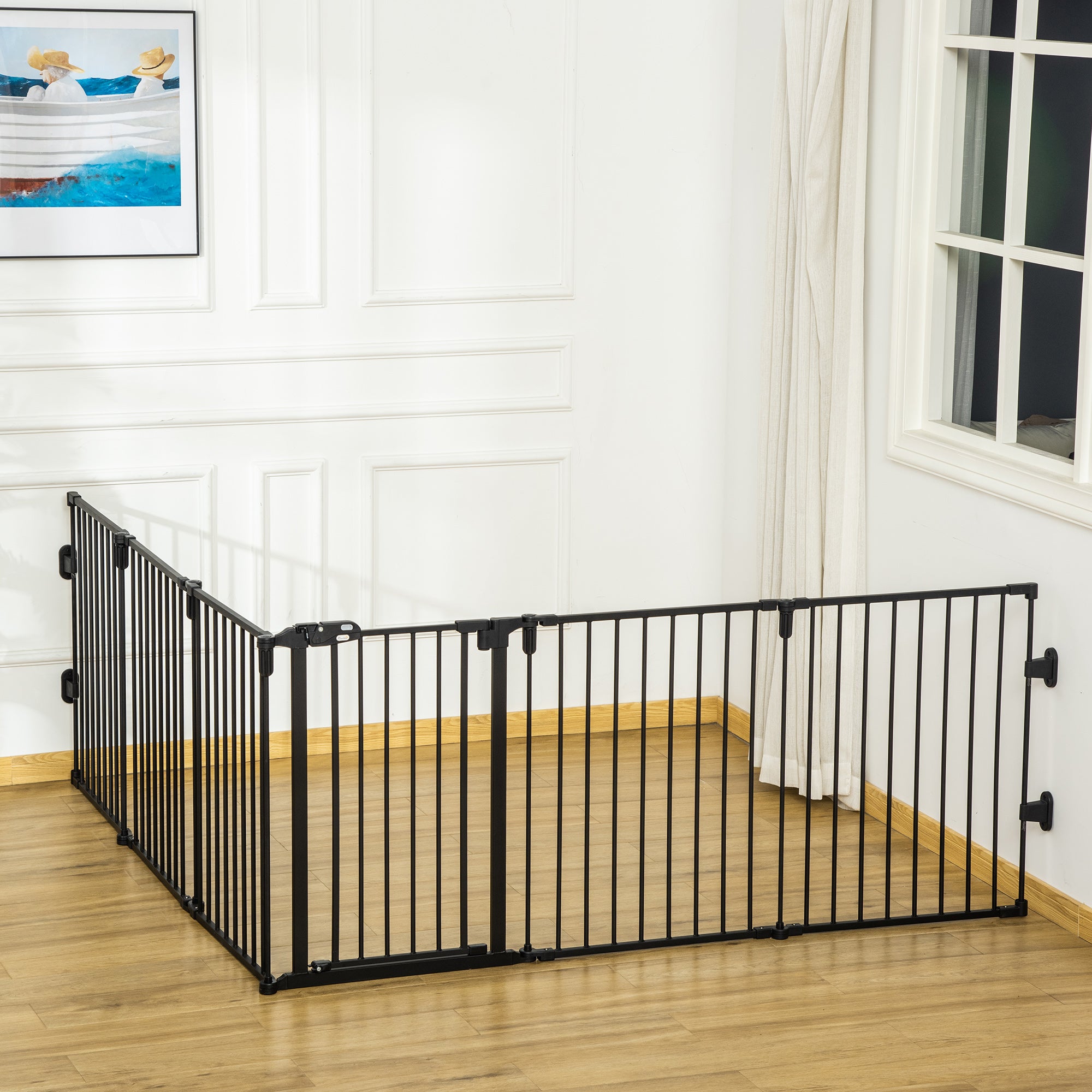 Barrière de sécurité barrière de protection cheminée parc enclos chien pliable modulable 6 panneaux avec porte sans perçage 362,5 x 76 cm noir