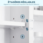 Armoire murale salle de bain avec miroir, meuble salle de bain, 7 étagères ouvertes et placard,100 x 15 x 70 cm, blanc