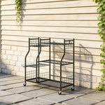 Organisateur d'Outils de Jardin en Acier à 3 Niveaux, 32 Emplacements, 4 Roues, 11 Crochets, 104x40x95cm, Noir