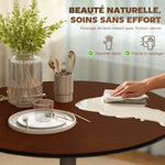 Table à manger ronde 70 cm pour 2 personnes avec plateau en placage de bois massif et piétement en acier marron