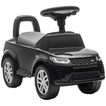 Porteur enfants voiture sous licence Land Rover, véhicule à pousser, klaxon, sons de moteur, rangement sous siège, noir