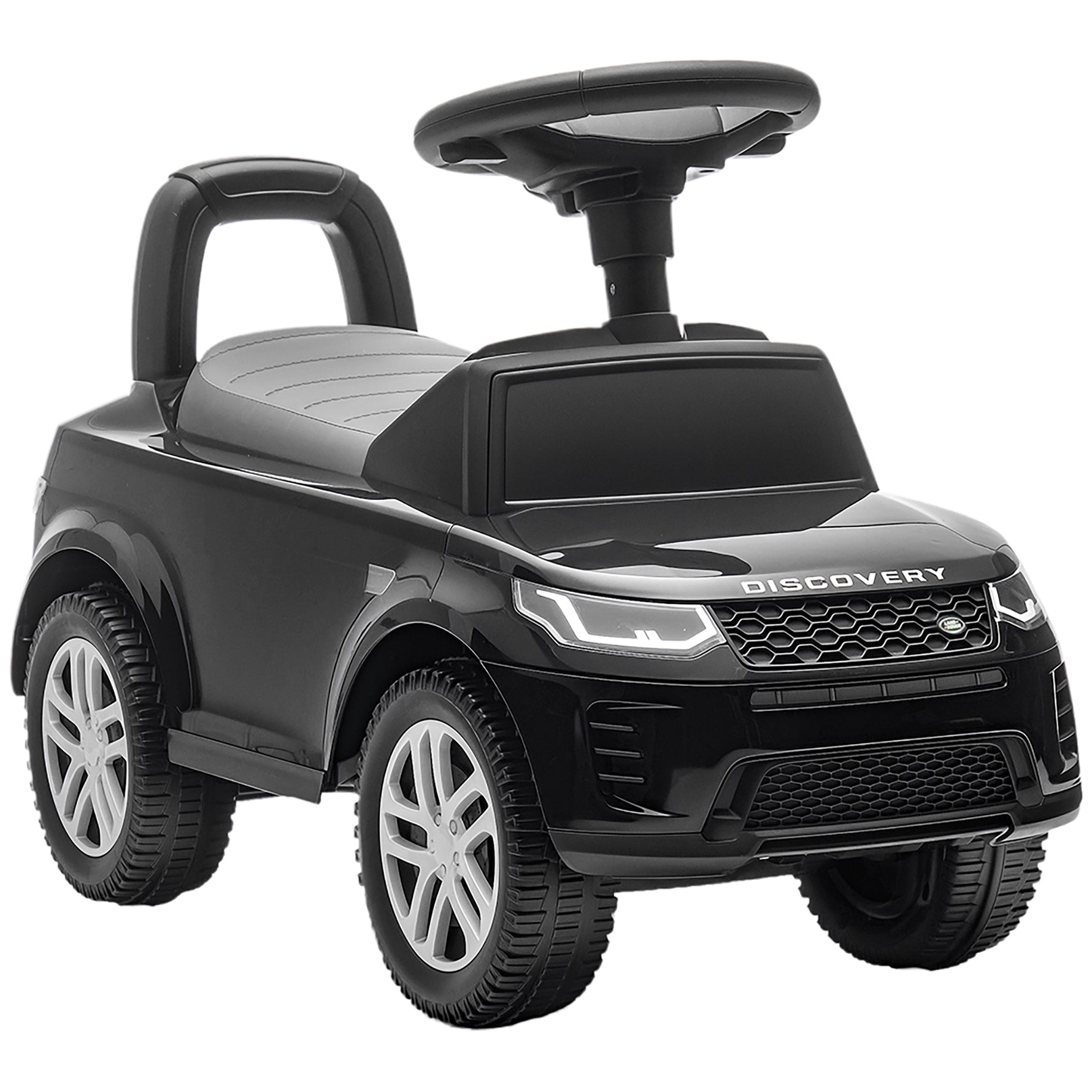 Porteur enfants voiture sous licence Land Rover, véhicule à pousser, klaxon, sons de moteur, rangement sous siège, noir