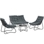 Salon de Jardin 4 Pièces avec Coussins Épais 8cm Ensemble Mobilier Extérieur en Acier et Textilène Respirant Gris