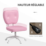 Chaise de bureau sans accoudoirs, fauteuil de bureau, hauteur réglable, pivotant 360°, 46 x 59 x 82-92 cm, rose