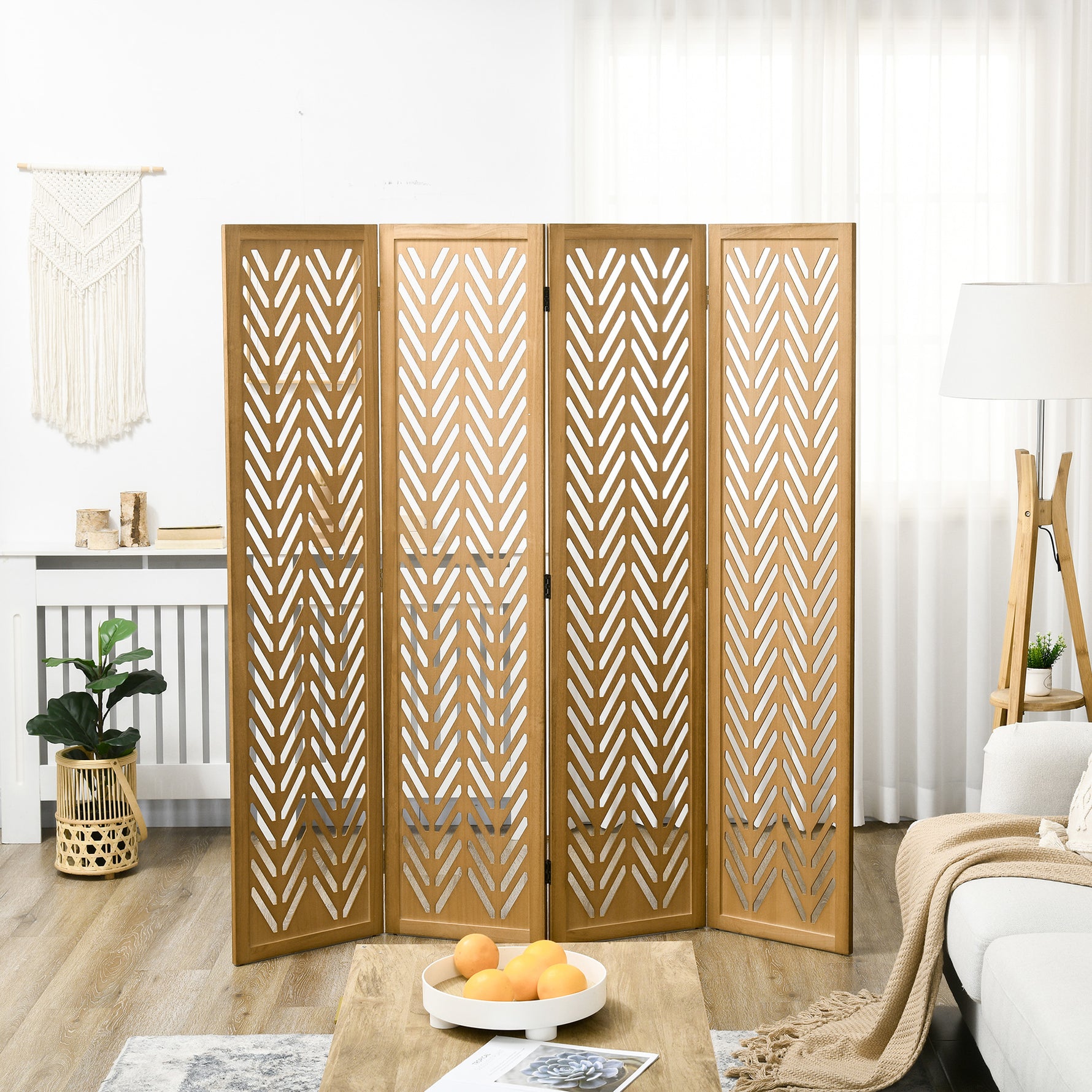Paravent en bois ajouré séparateur de pièce closion intérieur pliable 4 panneaux en bois 160 x 170 cm naturel
