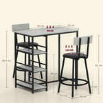 Ensemble table de bar avec 2 tabourets et étagères de rangement pour salle à manger, cuisine, gris et noir